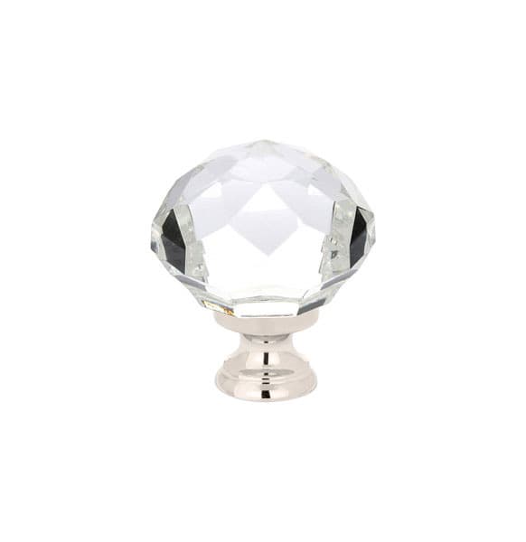 1-3/4" Diamond Glass Wardrobe Cabinet Knob, Polished Nickel