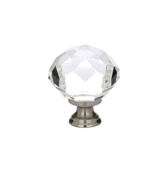 1-3/4" Diamond Glass Wardrobe Cabinet Knob, Satin Nickel