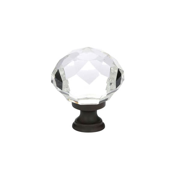 1-3/4" Diamond Glass Wardrobe Cabinet Knob, Flat Black