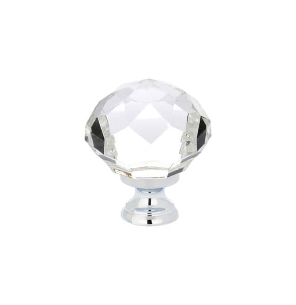 1-3/4" Diamond Glass Wardrobe Cabinet Knob, Polished Chrome