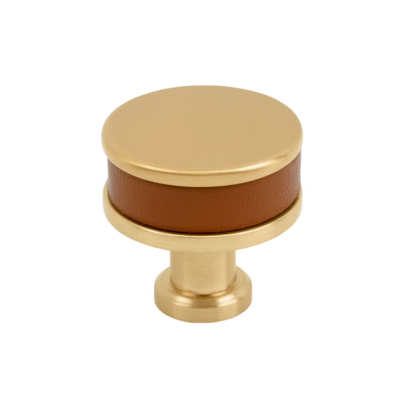 32mm Fairlane Cabinet Knob, Cognac Leather/Champagne Bronze