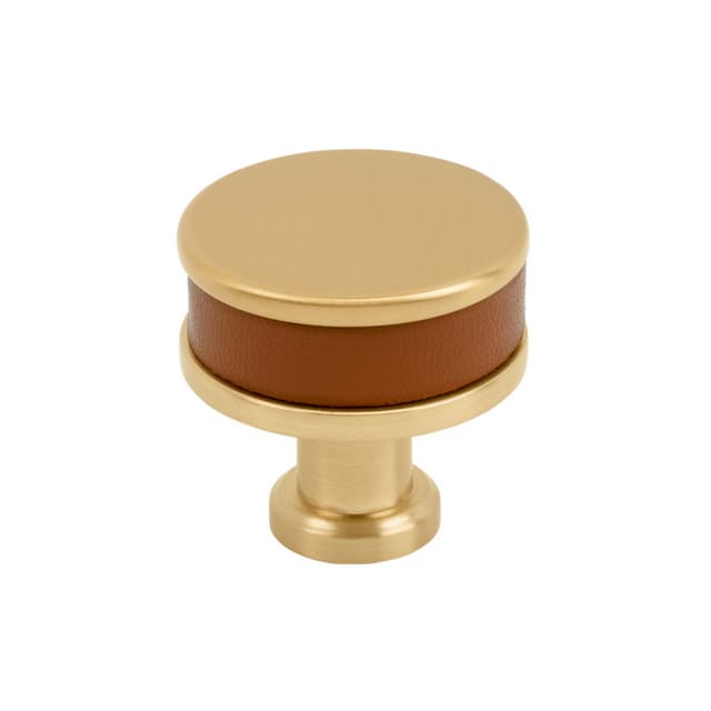 32mm Fairlane Cabinet Knob, Cognac Leather/Champagne Bronze