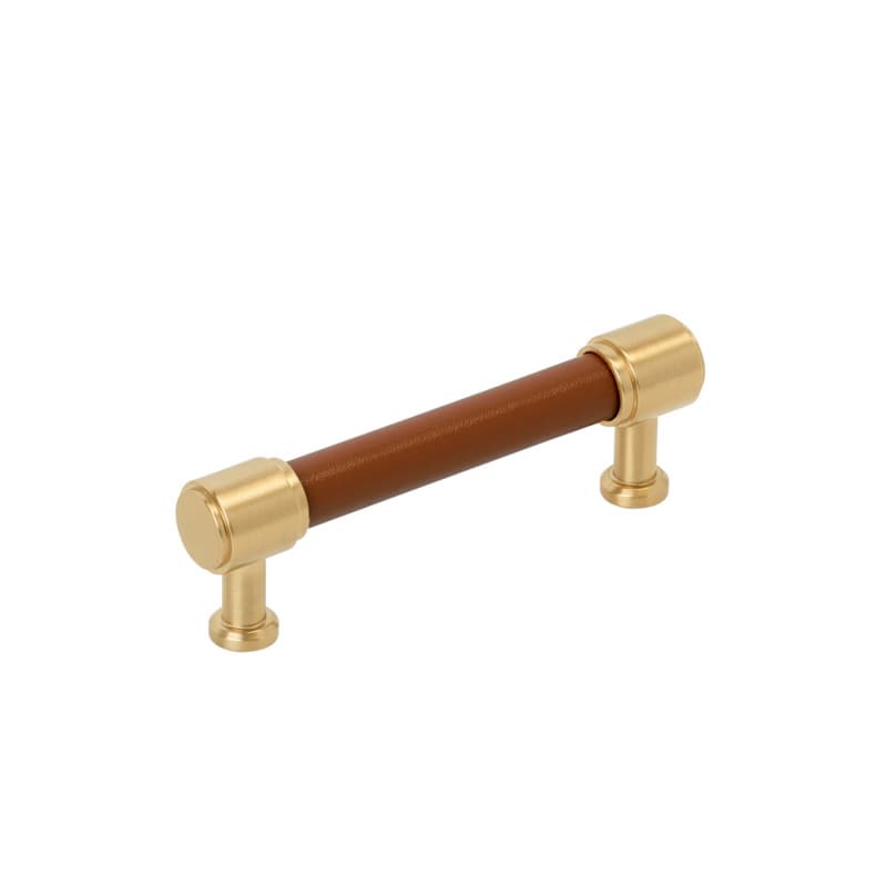 96mm Fairlane Cabinet Pull, Cognac Leather/Champagne Bronze
