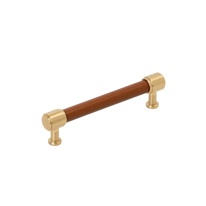 128mm Fairlane Cabinet Pull, Cognac Leather/Champagne Bronze
