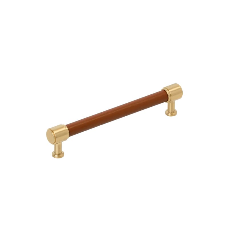 160mm Fairlane Cabinet Pull, Cognac Leather/Champagne Bronze
