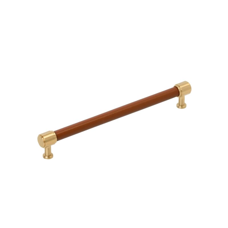 224mm Fairlane Cabinet Pull, Cognac Leather/Champagne Bronze