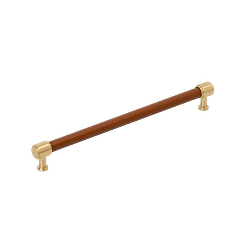 256mm Fairlane Cabinet Pull, Cognac Leather/Champagne Bronze