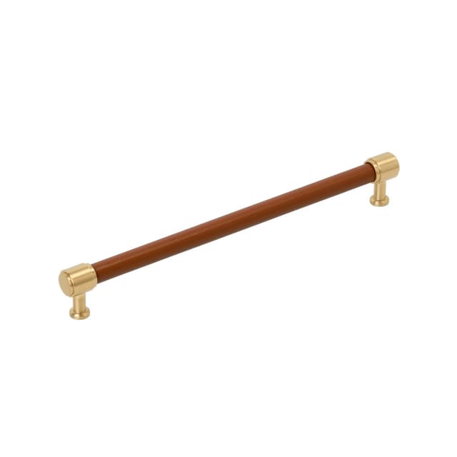 256mm Fairlane Cabinet Pull, Cognac Leather/Champagne Bronze