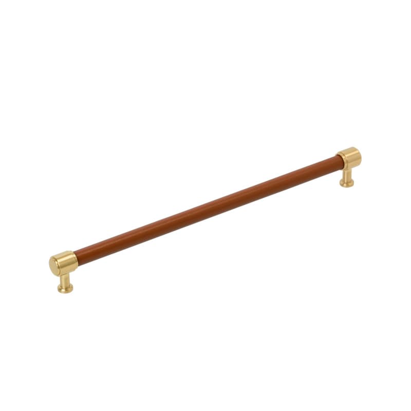 320mm Fairlane Cabinet Pull, Cognac Leather/Champagne Bronze