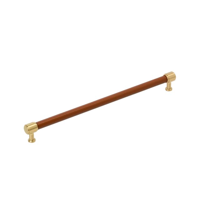 320mm Fairlane Cabinet Pull, Cognac Leather/Champagne Bronze