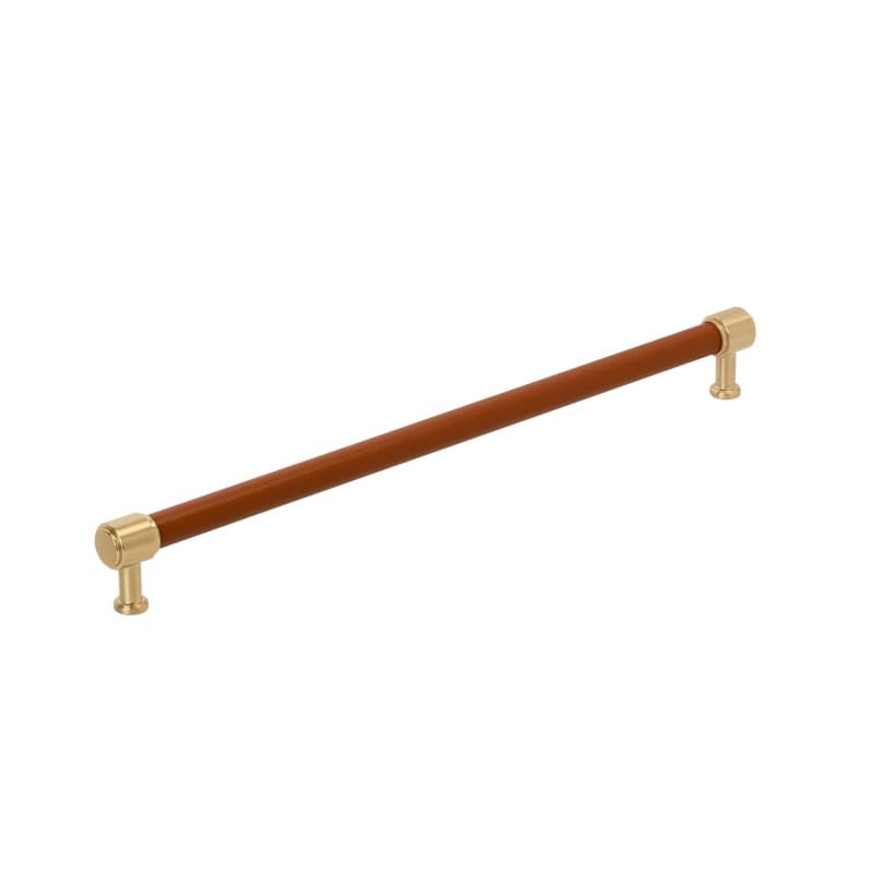 457mm Fairlane Appliance Pull, Cognac Leather/Champagne Bronze