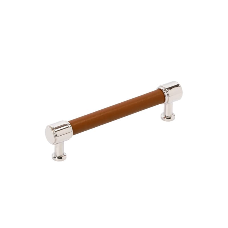 128mm Fairlane Cabinet Pull, Cognac Leather/Polished Nickel