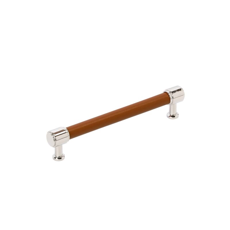 160mm Fairlane Cabinet Pull, Cognac Leather/Polished Nickel