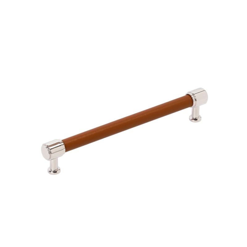 192mm Fairlane Cabinet Pull, Cognac Leather/Polished Nickel