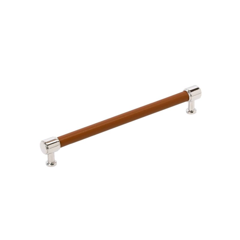 224mm Fairlane Cabinet Pull, Cognac Leather/Polished Nickel
