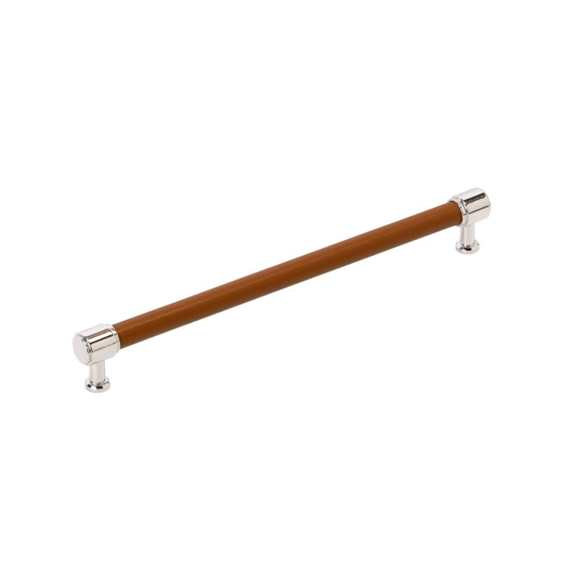 256mm Fairlane Cabinet Pull, Cognac Leather/Polished Nickel
