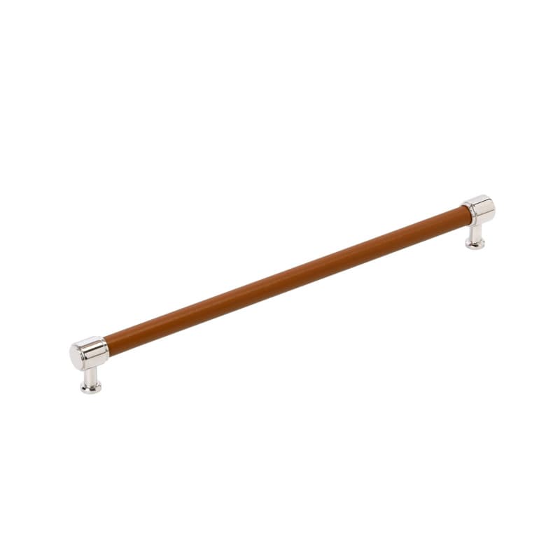 320mm Fairlane Cabinet Pull, Cognac Leather/Polished Nickel