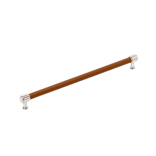 320mm Fairlane Cabinet Pull, Cognac Leather/Polished Nickel