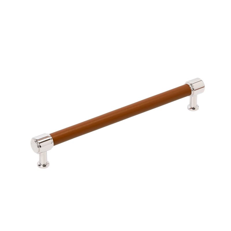 305mm Fairlane Appliance Pull, Cognac Leather/Polished Nickel