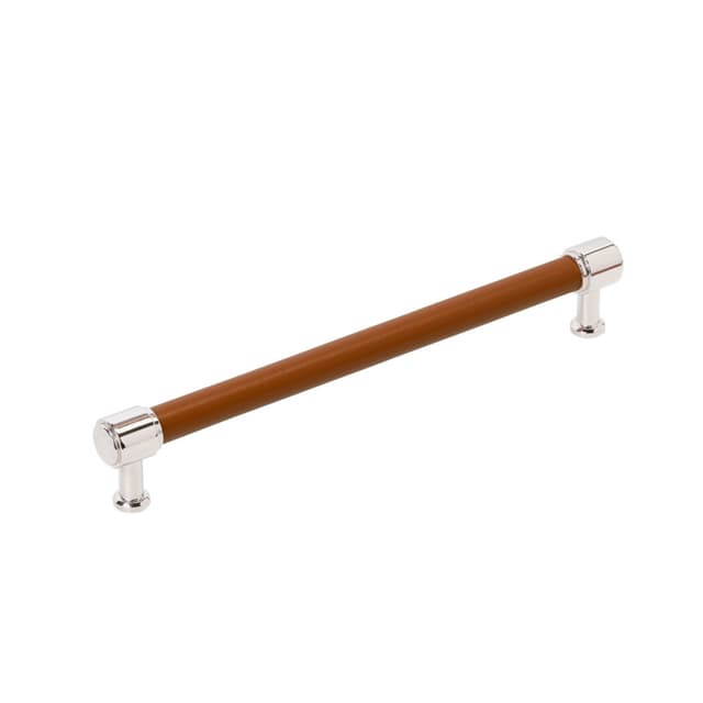 305mm Fairlane Appliance Pull, Cognac Leather/Polished Nickel