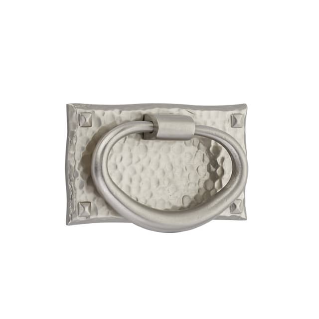 3" x 1-3/4" Hammered Oval Ring Cabinet Pull, Satin Nickel
