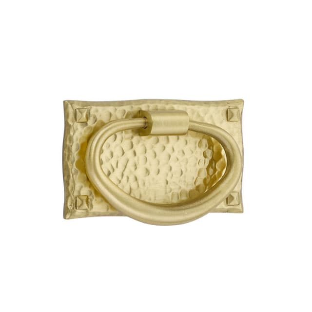 3" x 1-3/4" Hammered Oval Ring Cabinet Pull, Satin Brass