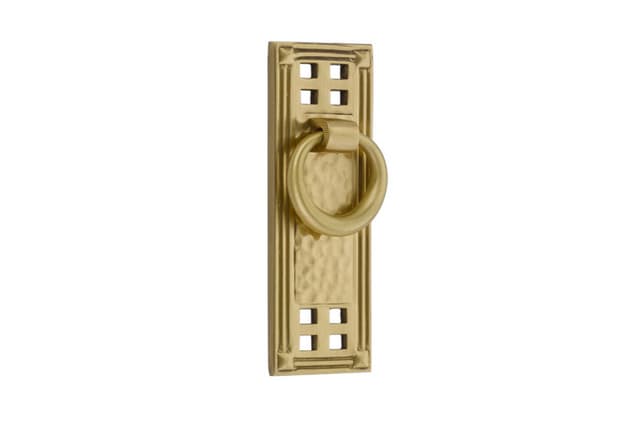 1-1/2" 1-1/2" Hammered Vertical Ring Cabinet Pull, Satin Brass