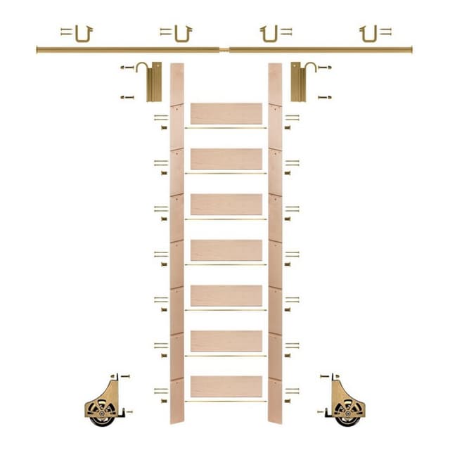 Unassembled 92" Tall Library Ladder with Mounting Hardware, Pre-Finished Maple, Quiet Glide