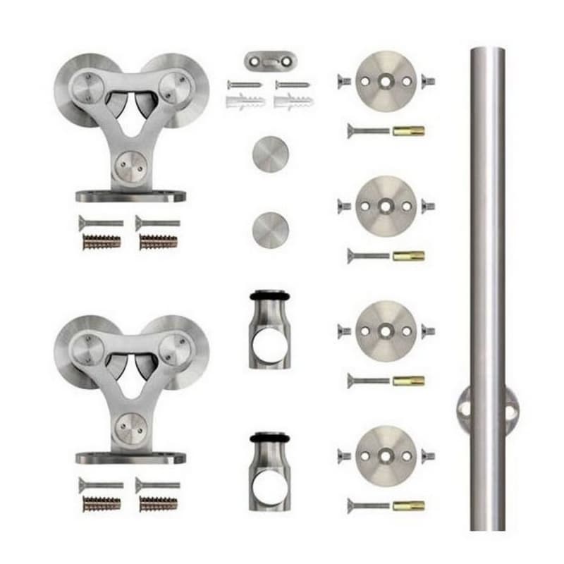 96" Top Mount Dual Wheel European Style Hardware kit for Rolling Barn Doors, Stainless Steel