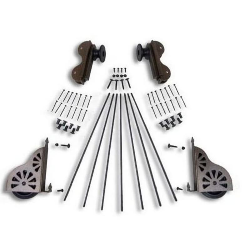 Rolling Hook Ladder Hardware Kit with Brake for 16" Wide Library Ladder, Hammered Antique Brass Finish