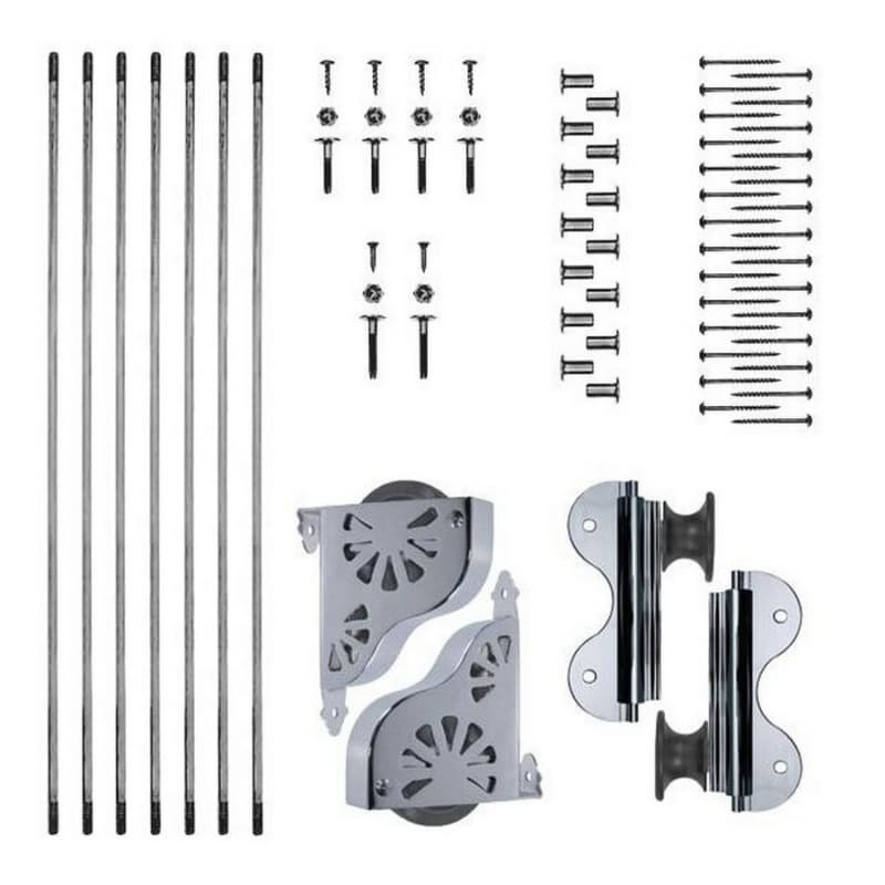 Rolling Hook Ladder Hardware Kit with Brake for 16" Wide Library Ladder, Polished Chrome Finish