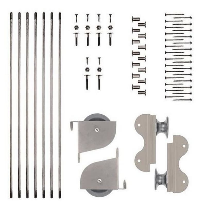 Contemporary Rolling Hook Ladder Hardware Kit for 16" Wide Library Ladder, Satin Nickel Finish
