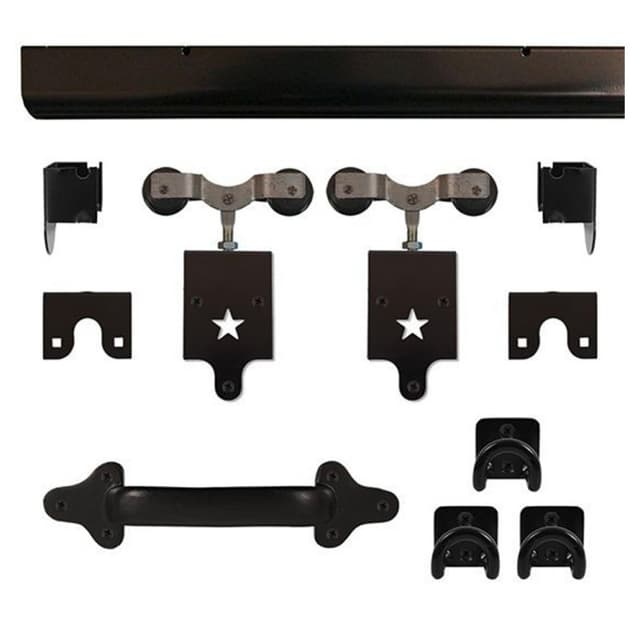 Heavy Duty Star Strap Hardware Kit for Rolling Barn Doors, Black