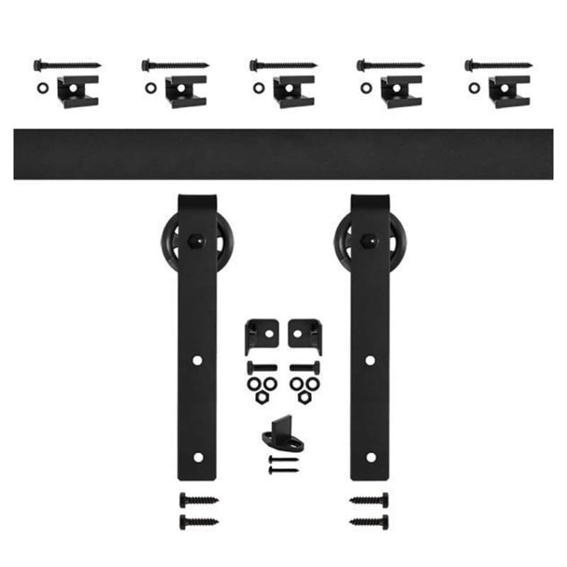 Hook Strap Flat Rail Hardware kit with 5" Wheel for Rolling Barn Doors, Black