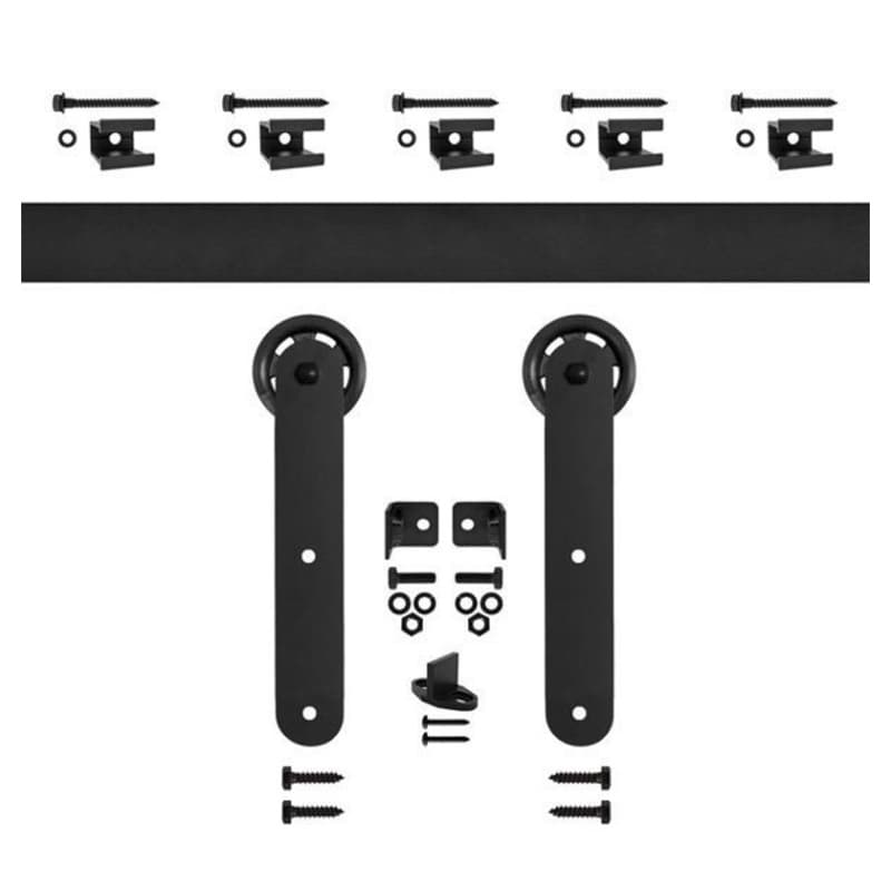 Stick Strap Flat Rail Hardware kit with 3" Wheel for Rolling Barn Doors, Black