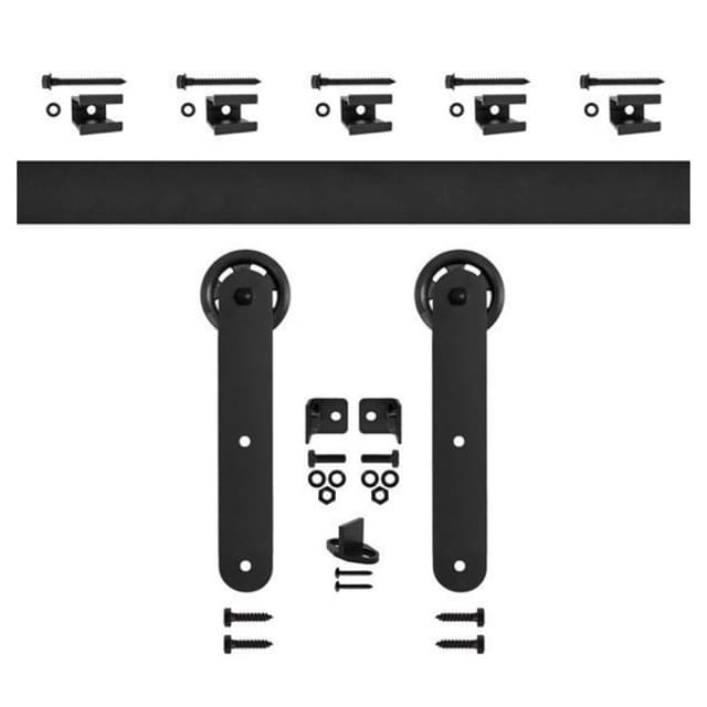 Stick Strap Flat Rail Hardware kit with 3" Wheel for Rolling Barn Doors, Black
