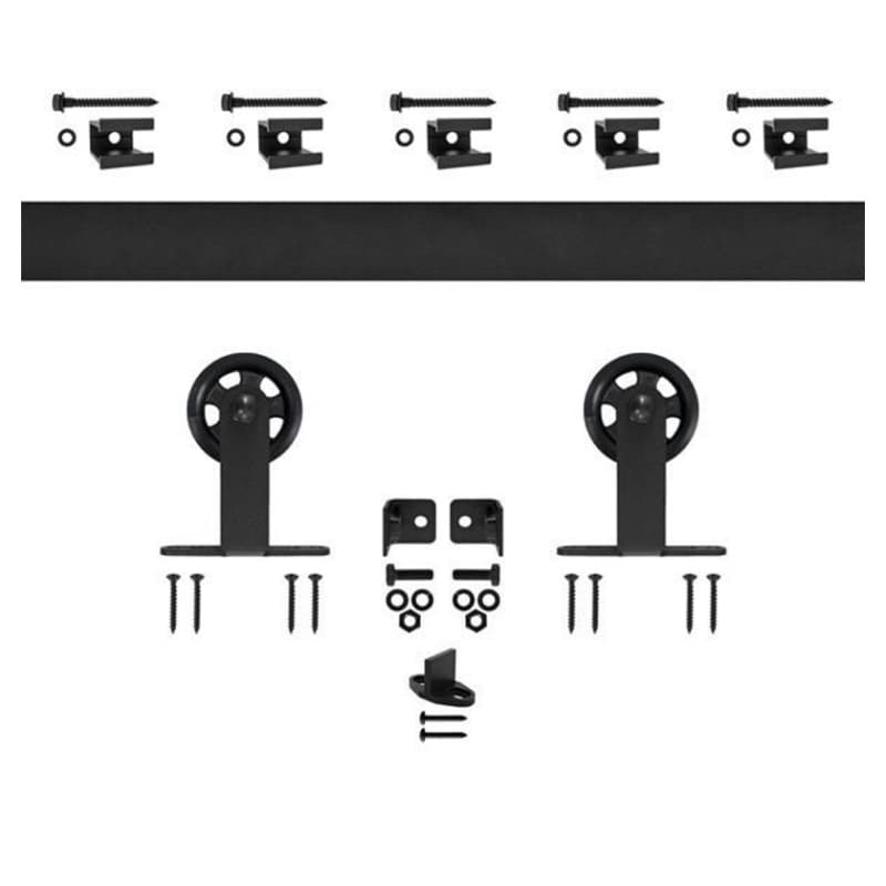 Top Mount Flat Rail Hardware kit with 3" Wheel for Rolling Barn Doors, Black