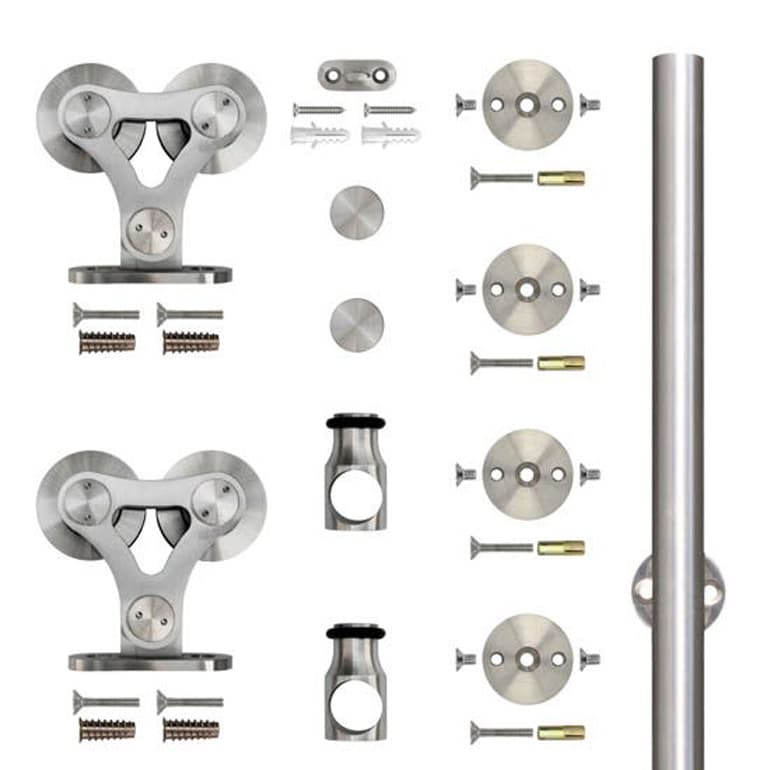 78" Top Mount Dual Wheel European Style Hardware kit for Rolling Barn Doors, Stainless Steel