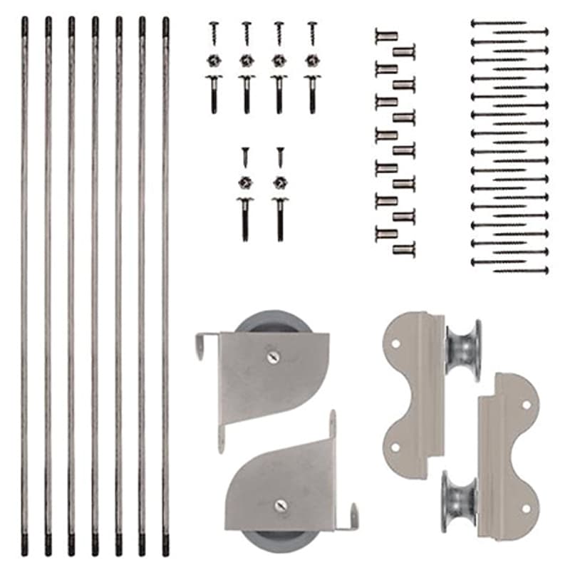 Contemporary Rolling Hook Ladder Hardware Kit with Brake for 16" Wide Library Ladder, Satin Nickel Finish