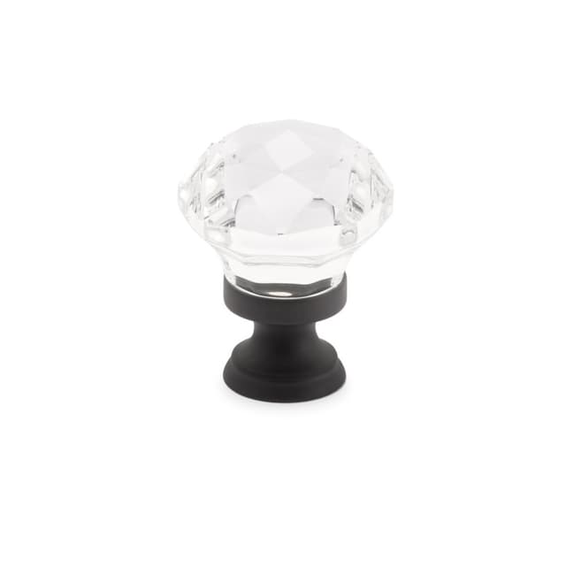 1-1/4" Diamond Glass Cabinet Knob, Flat Black