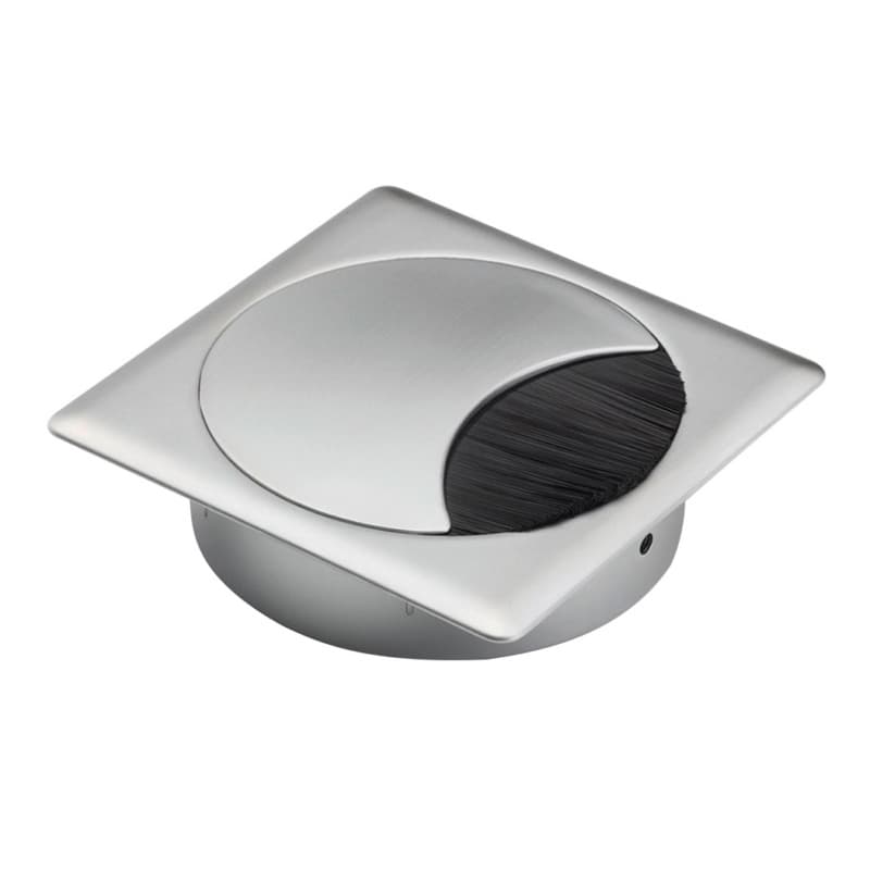 3-17/32" Square Brava Desk Grommet Set for 3-5/32" Hole, Satin Chrome