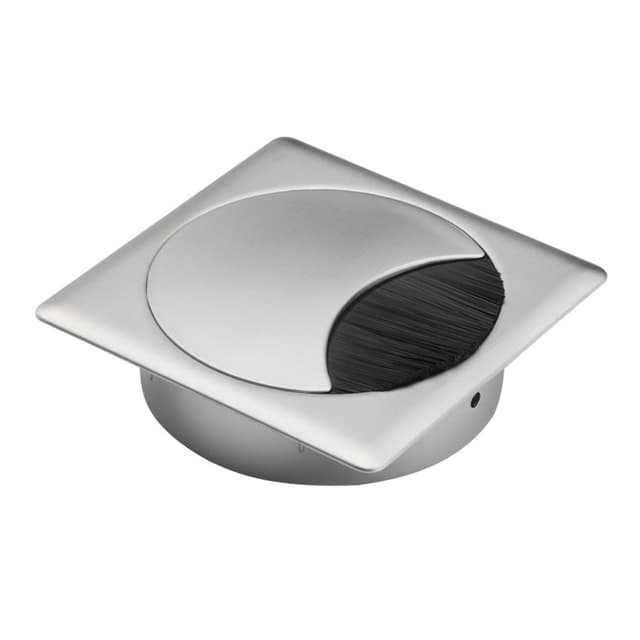 3-17/32" Square Brava Desk Grommet Set for 3-5/32" Hole, Satin Chrome