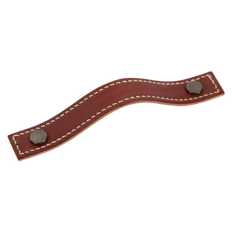 5-1/32" Leather Strap Drawer Pull, Antique Bronze/Chestnut Brown