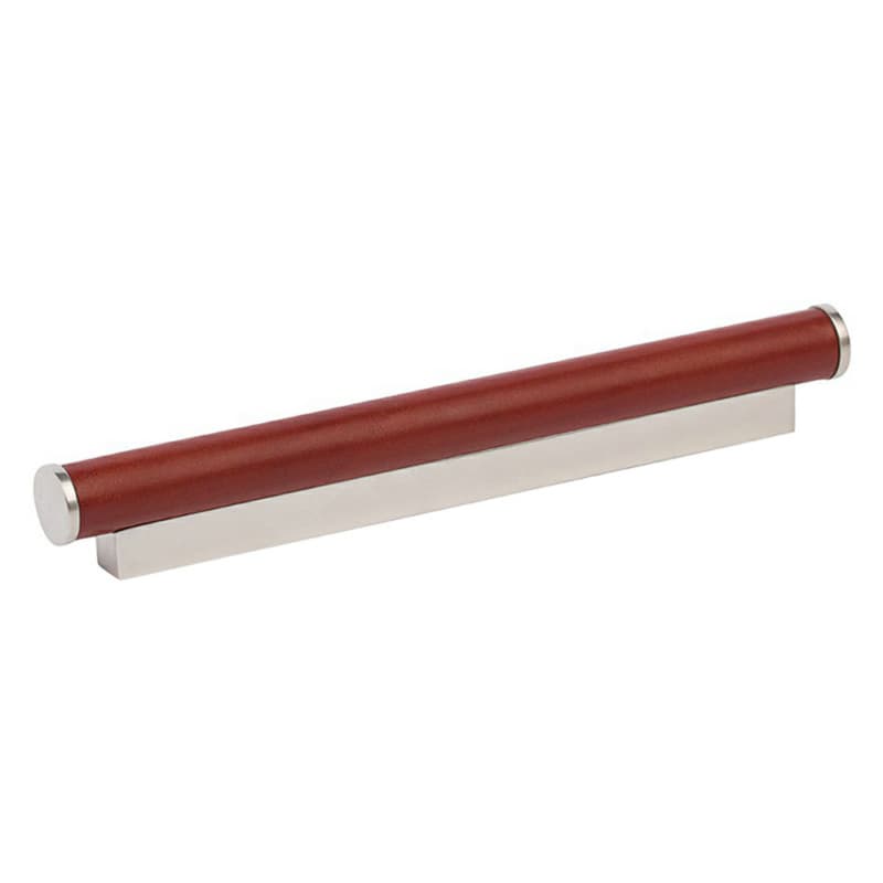 6-5/16" Leather Scroll Drawer Pull, Nickel/Chestnut Brown