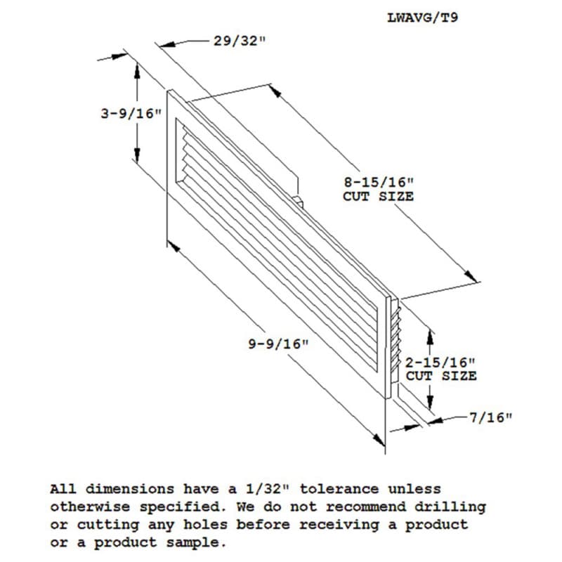 9-9/16" Rectangular Air Vent Grille for 8-15/16" Hole, Maple