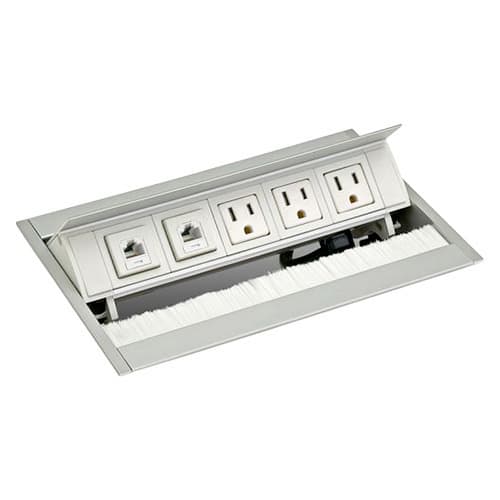 9-21/32" Flip-up 3-Power/2-Data Grommet with Brush Liner, White