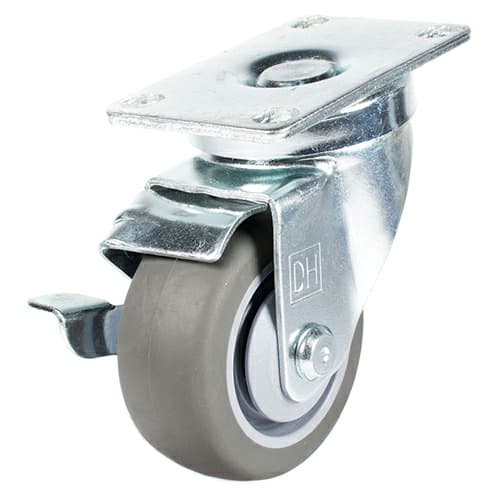 3" C-LM Medium Duty Plate Mount Thermoplastic Rubber Swivel Caster with Brake