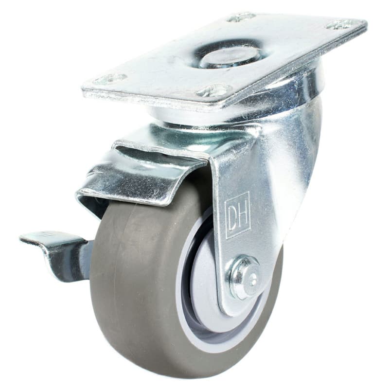 4" Light Medium Duty Non-Marking Gray TPR Swivel Caster with Brake