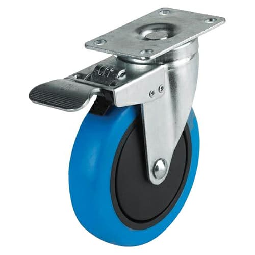 5" C-ML Light-Medium Duty Thermoplastic Rubber Blue Swivel Caster with Total Lock Brake