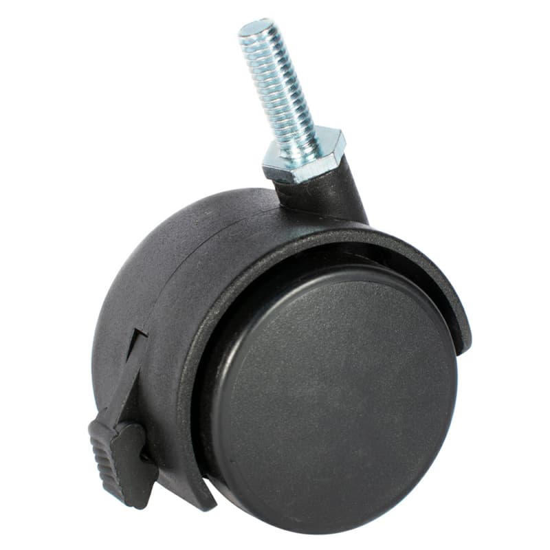 2" Light Duty Twin Wheel Threaded Stem Nylon Swivel Caster with Brake